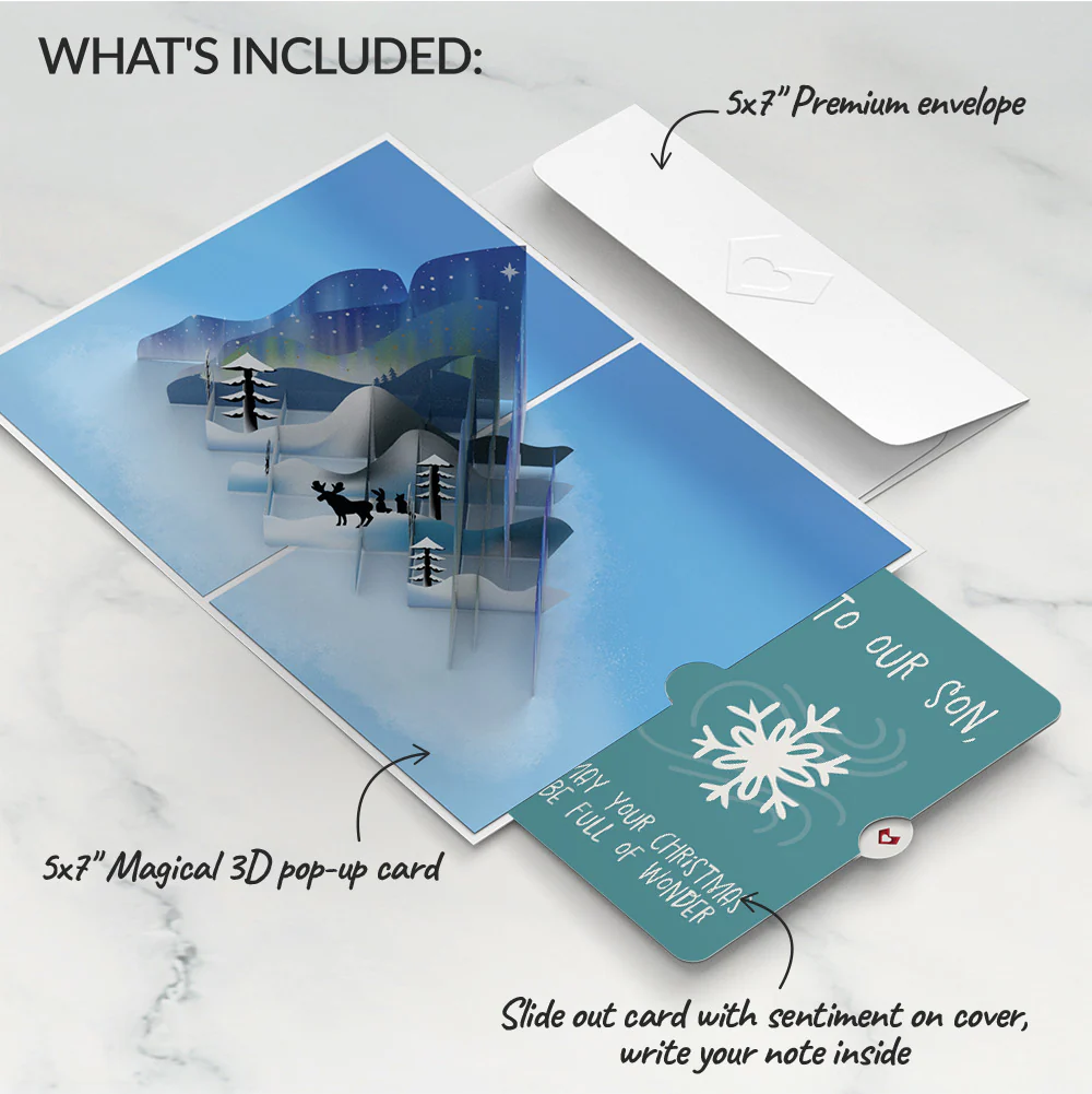 Winter Borealis Scene Pop-Up Card and Sentiment Set for Son - Image 2