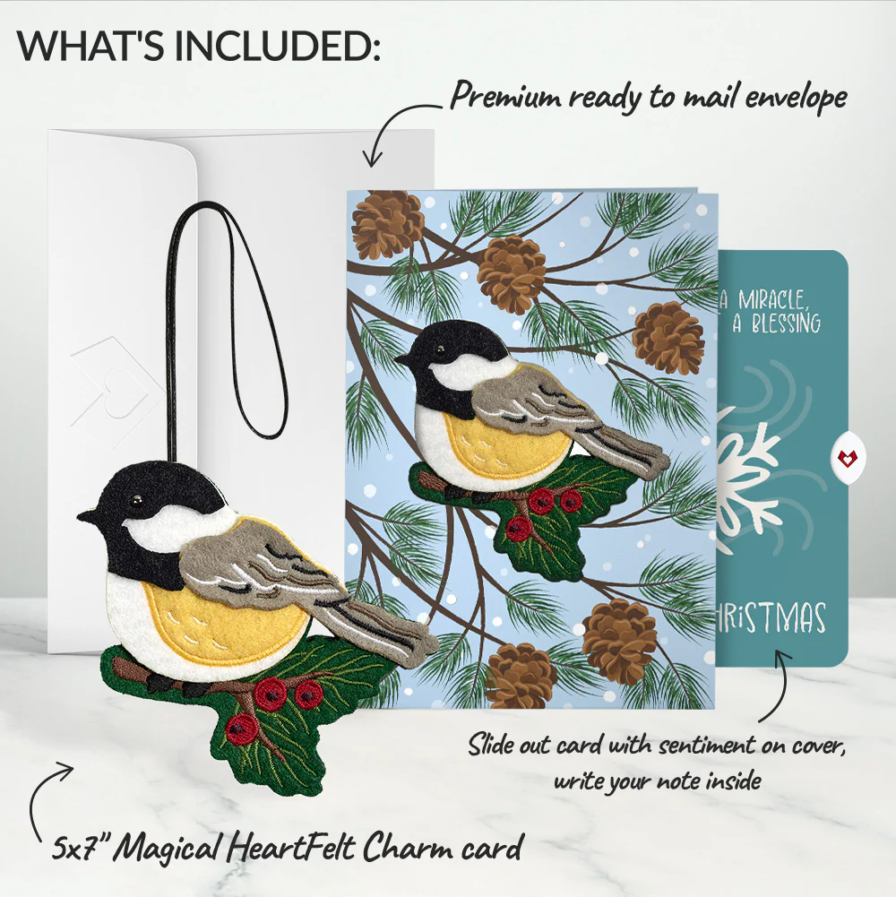 Winter Chickadee HeartFelt Charm Card™ and Snowflake Christmas Sentiment Set - Image 2