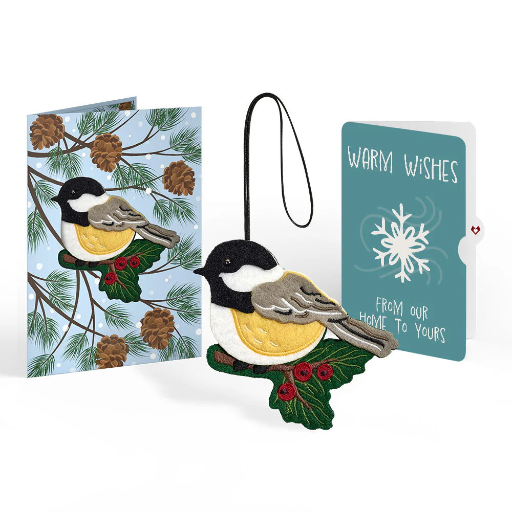 Winter Chickadee HeartFelt Charm Card™ and Snowflake Holiday Sentiment Set