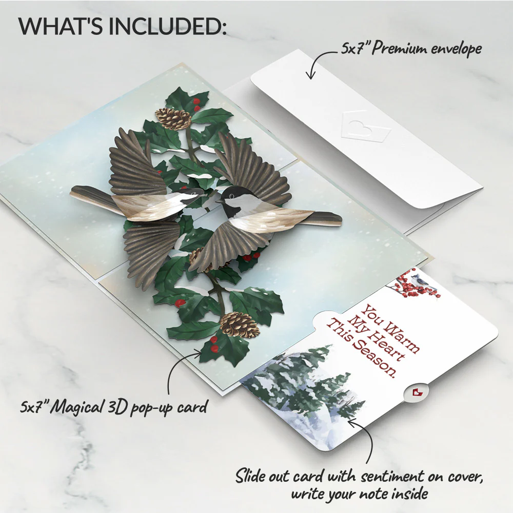 Winter Chickadees Love Pop-Up Card and You Warm My Heart Sentiment Set - Image 2