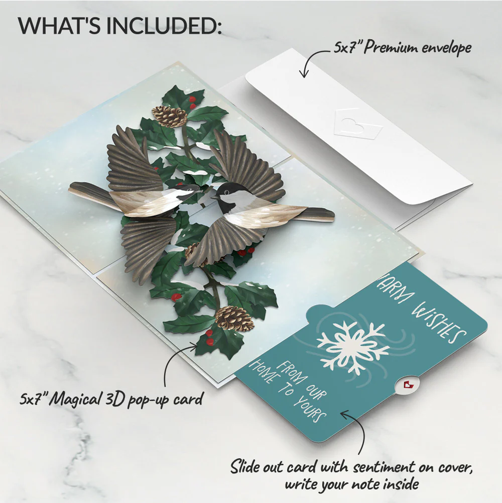 Winter Chickadees Pop-Up Card and Snowflake Holiday Sentiment Set - Image 2
