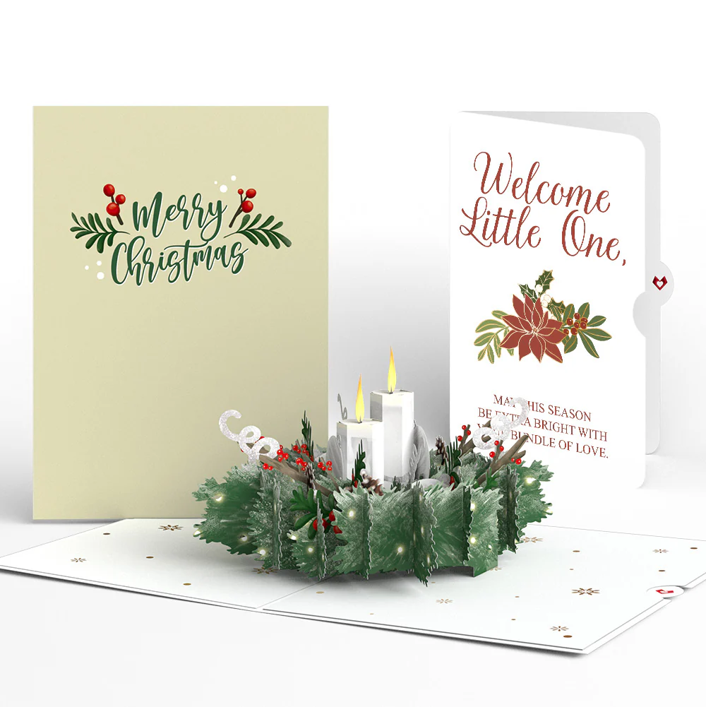 Winter Greens Christmas Candle Pop-Up Card and Sentiment Set for Baby