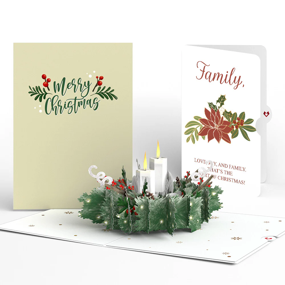Winter Greens Christmas Candle Pop-Up Card and Poinsettia Sentiment Set for Family