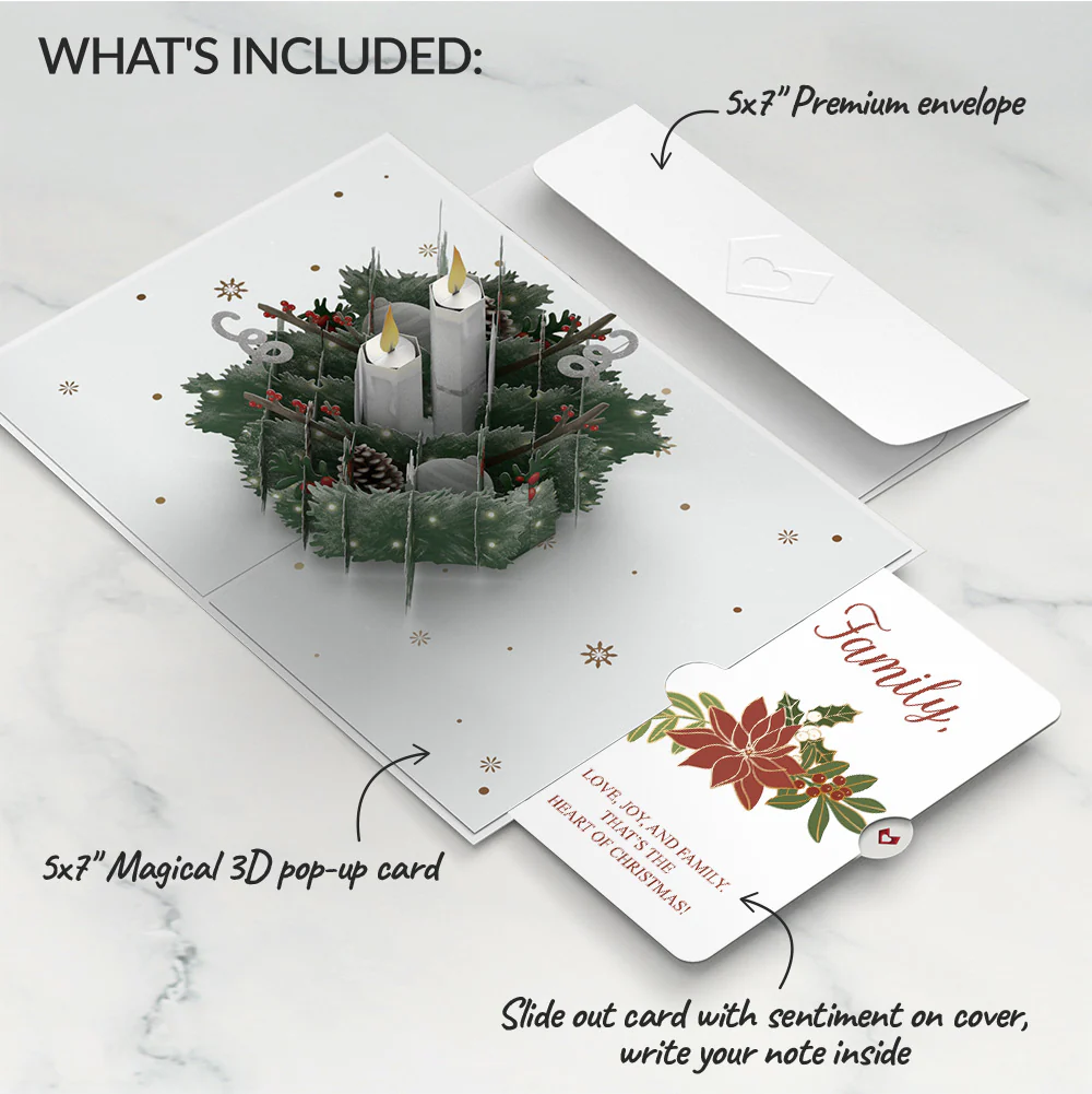 Winter Greens Christmas Candle Pop-Up Card and Poinsettia Sentiment Set for Family - Image 2