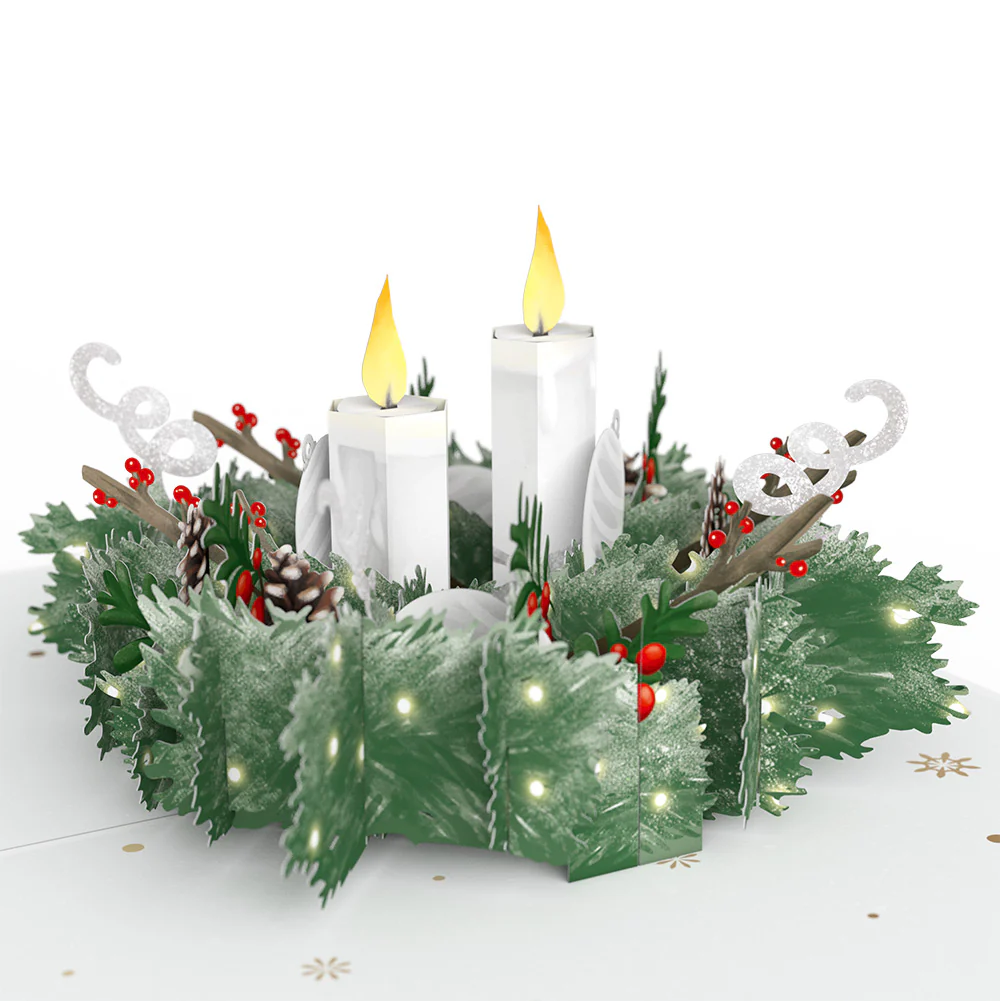 Winter Greens Christmas Candle Pop-Up Card and Poinsettia Sentiment Set for Family - Image 3