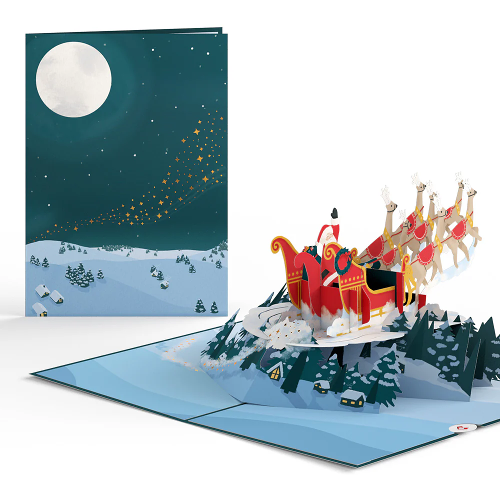 Winter Night Santa Sleigh Pop-Up Card