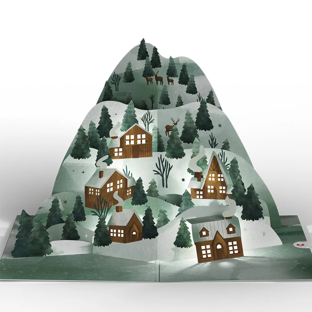 Winter Wishes Mountain Village Light-Up Pop-Up Card and Woodland Deer Christmas Sentiment Set - Image 3