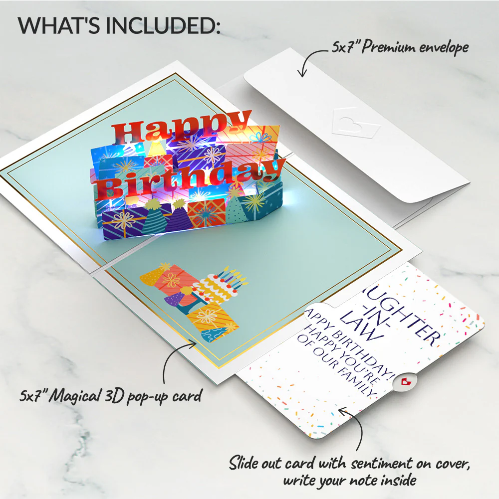 Wishing You a Happy Birthday Music and Lights Pop-Up Card and Sentiment Set for Daughter-in-law - Image 2
