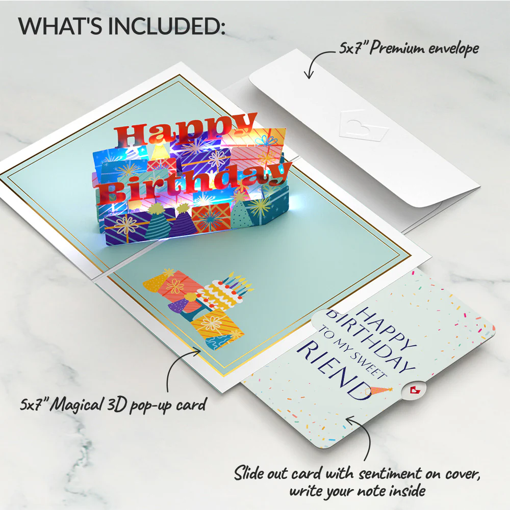 Wishing You a Happy Birthday Music and Lights Pop-Up Card and Sentiment Set for Friend - Image 2