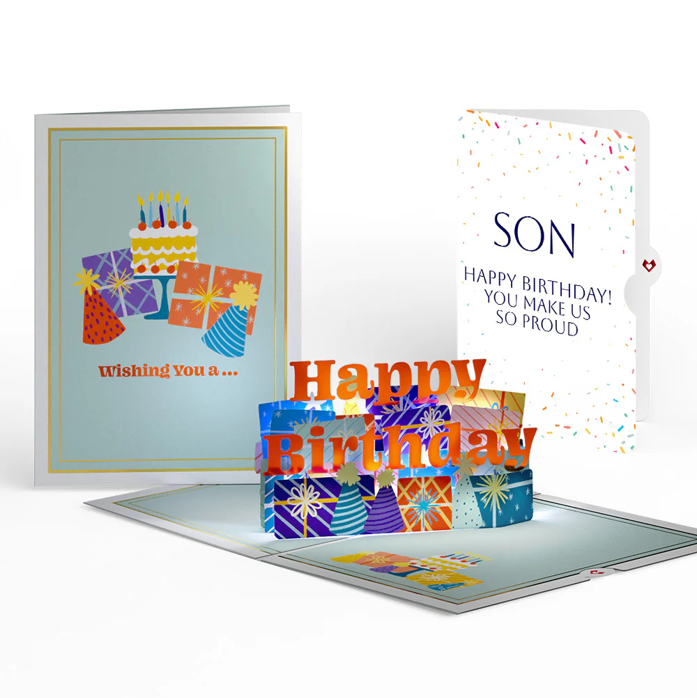 Wishing You a Happy Birthday Music and Lights Pop-Up Card and Sentiment Set for Son