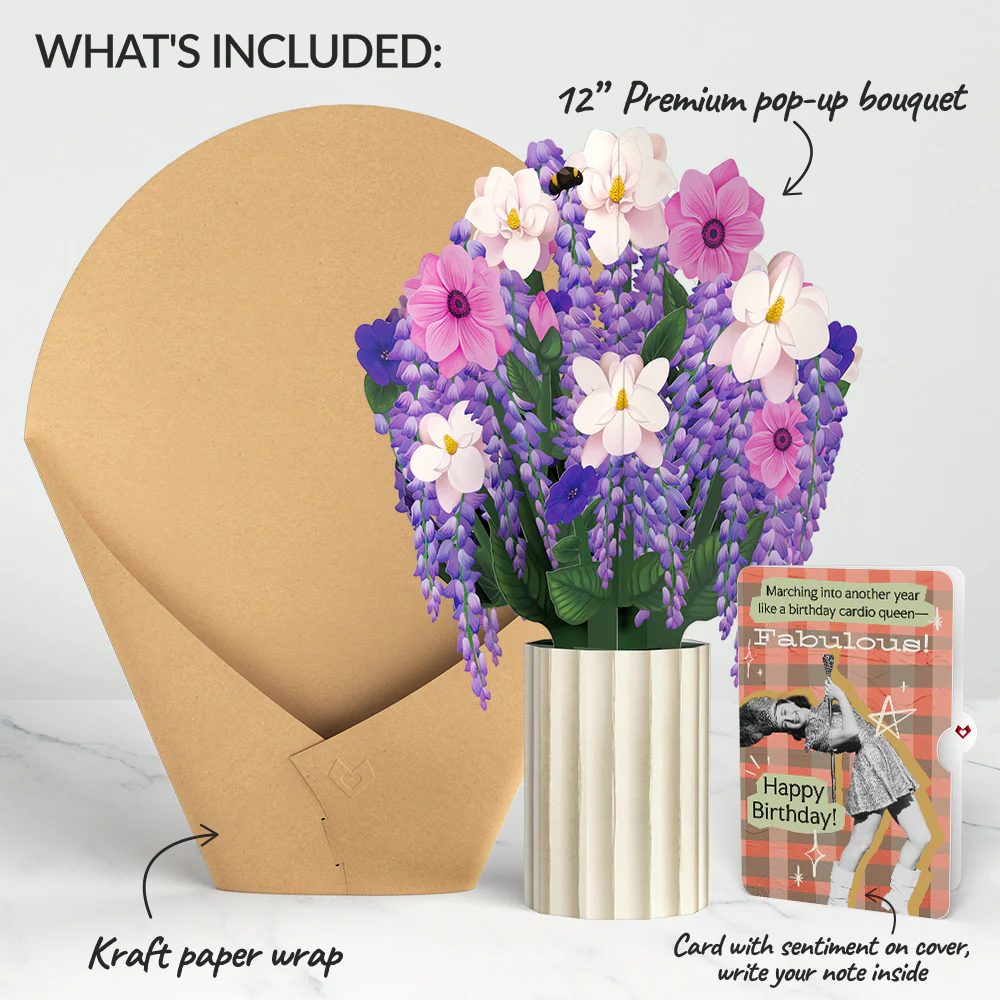Wisteria Birthday Bouquet and Cardio Queen Sentiment Set - Image 2