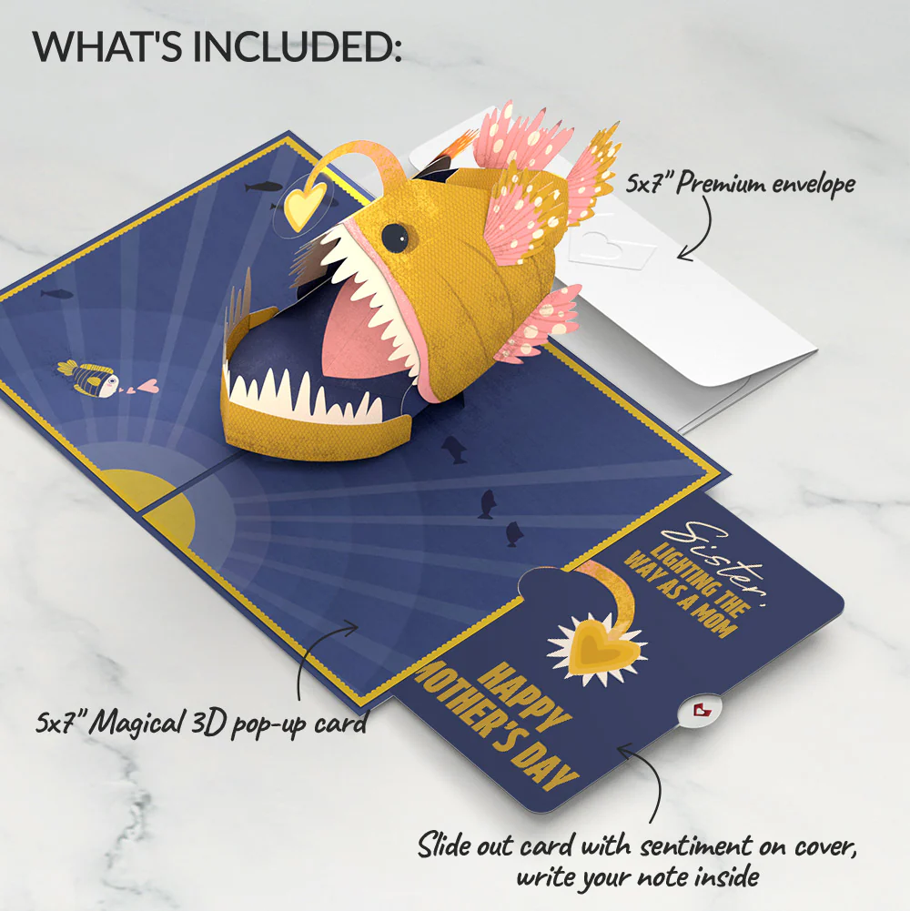 You Are My Sunshine Anglerfish Mother's Day Pop-Up Card and Sentiment Set for Sister - Image 2
