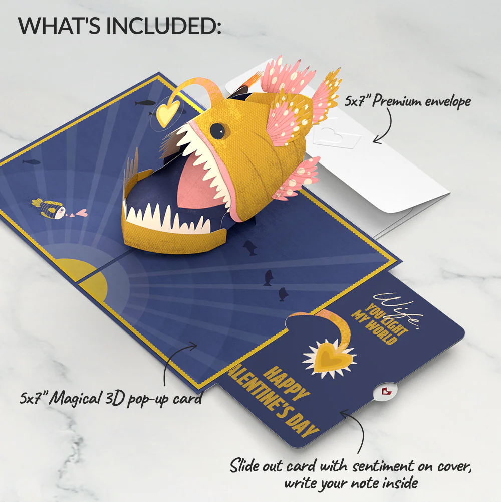 You Are My Sunshine Anglerfish Valentine Pop-Up Card and Sentiment Set for Wife - Image 2