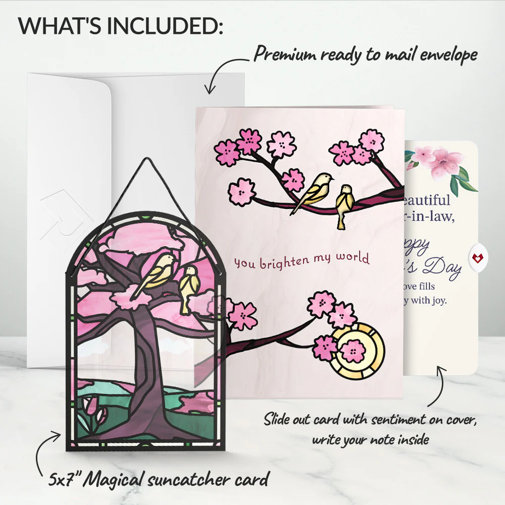 You Brighten My World Birds Mother's Day Suncatcher Card and Sentiment Set for Daughter-in-law - Image 2