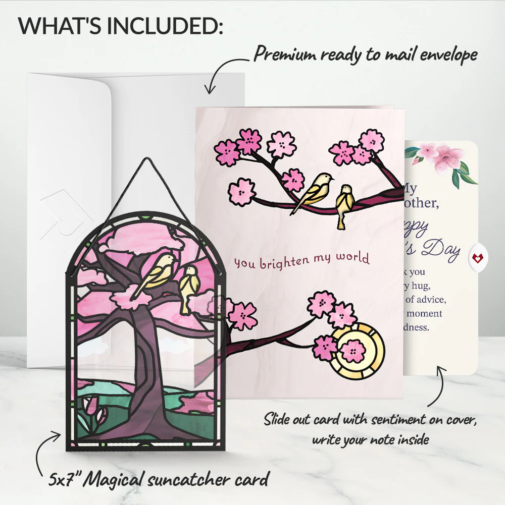 You Brighten My World Birds Mother's Day Suncatcher Card and Sentiment Set for Step-Mother - Image 2