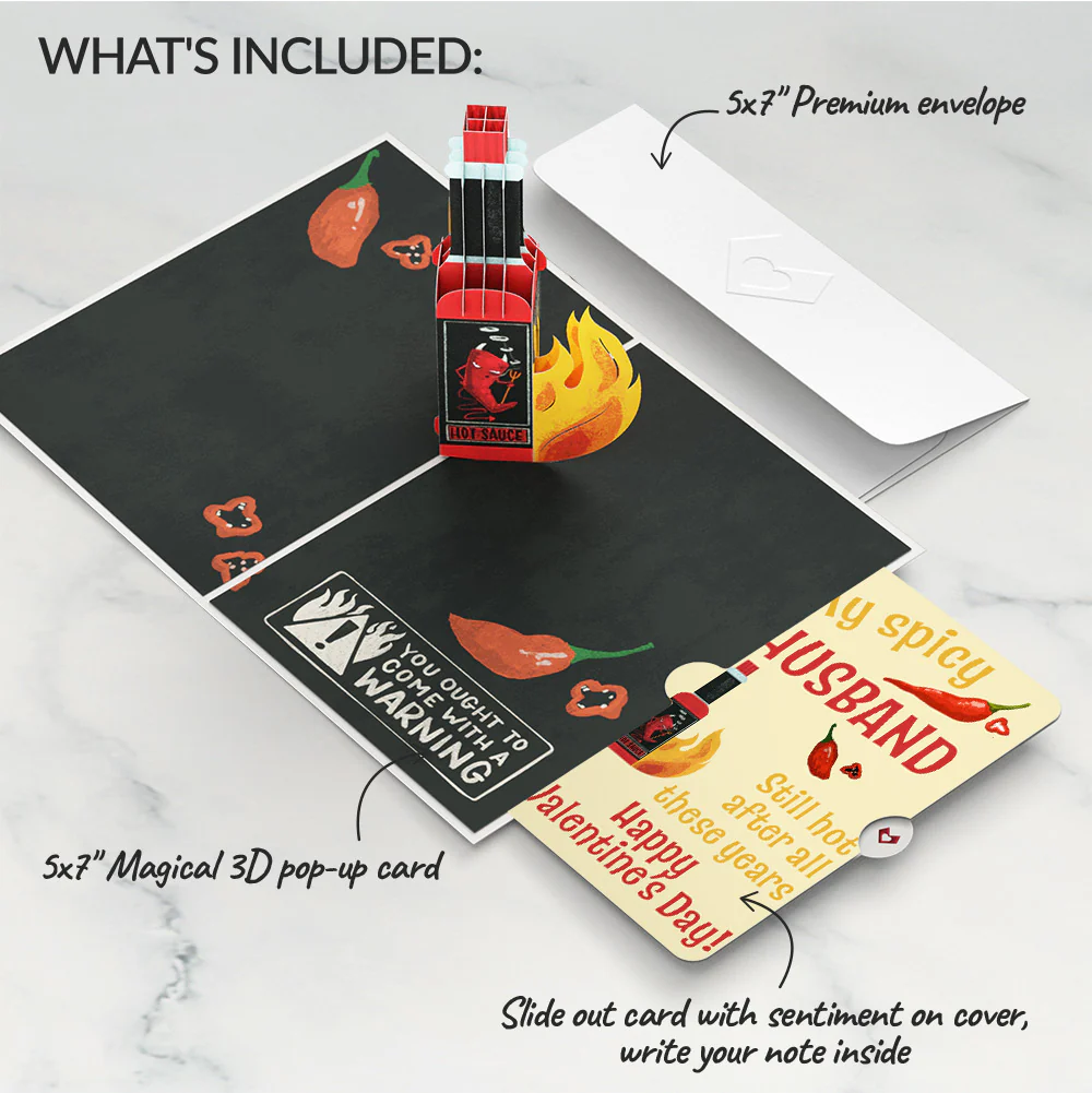 You’re So Hot - Hot Sauce Valentine Pop-Up Card and Sentiment Set for Husband - Image 2