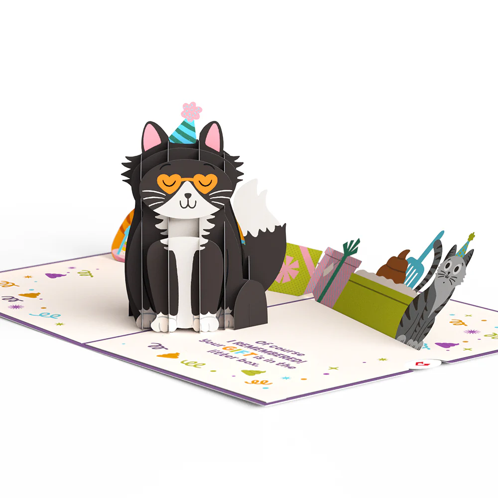 Your Gift Is in the Litterbox Birthday Cat Pop-Up Card - Image 4